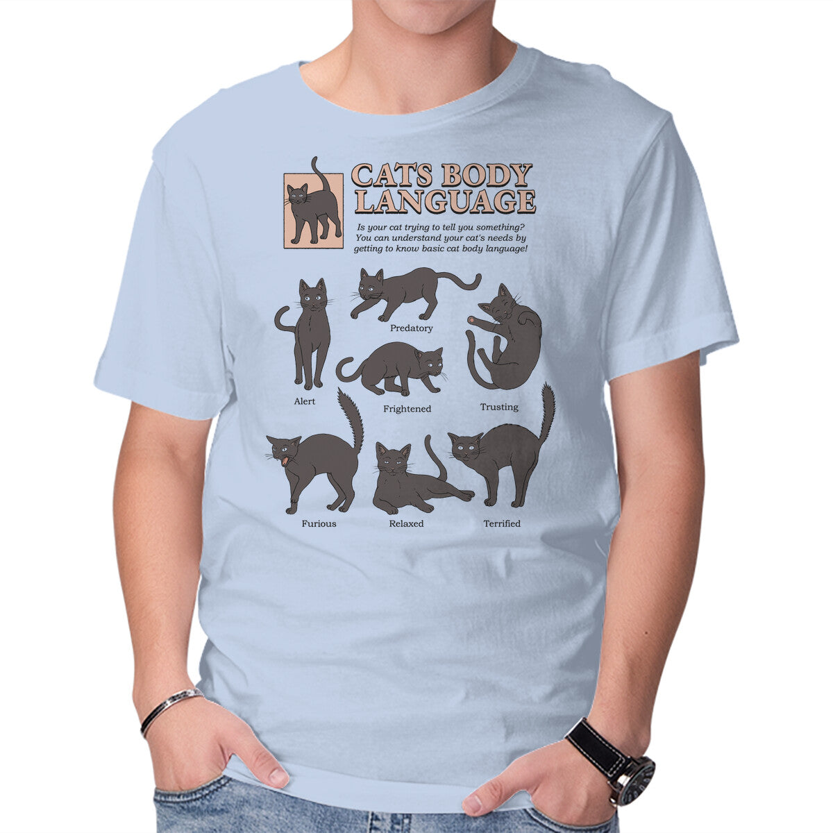 Cats Body Language – Cat Graphic T-Shirt in blue, product display