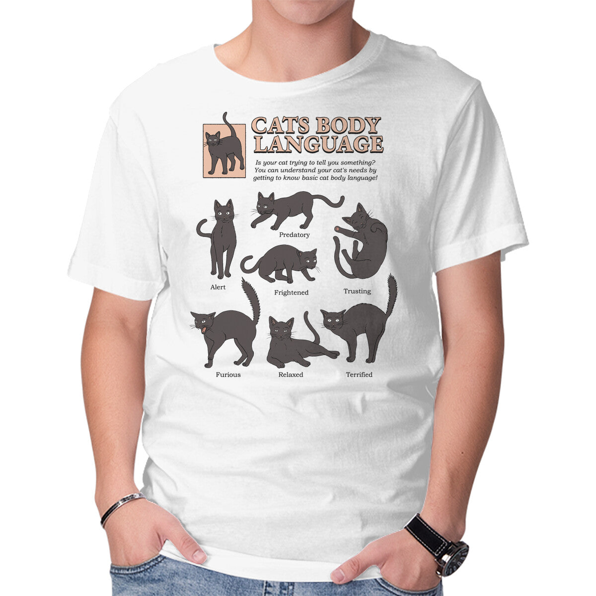 Cats Body Language – Cat Graphic T-Shirt in white, product display