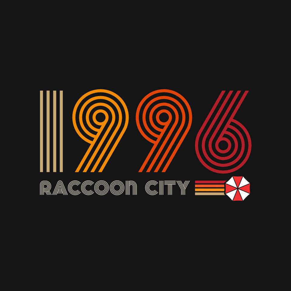 Raccoon City 1996 Graphic T-Shirt design artwork for black graphic T-shirt