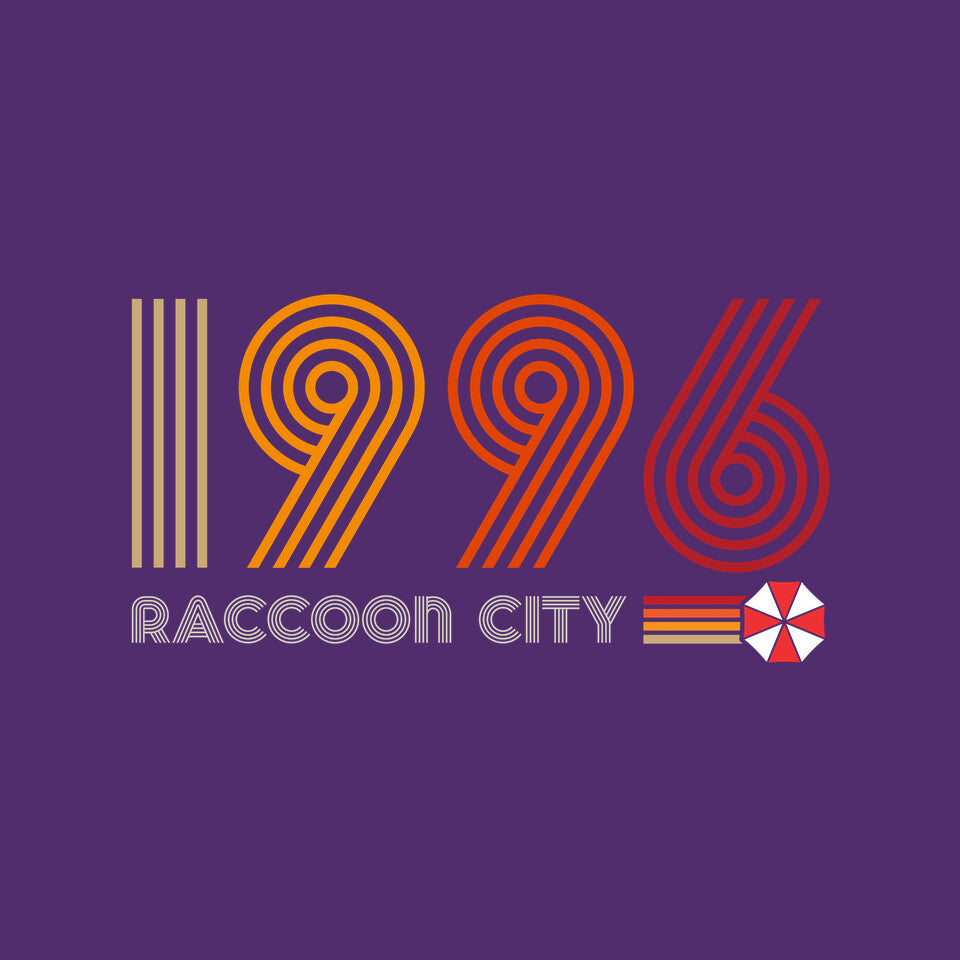 Raccoon City 1996 Graphic T-Shirt design artwork for purple graphic T-shirt