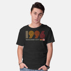 Model wearing black Raccoon City 1996 Graphic T-Shirt
