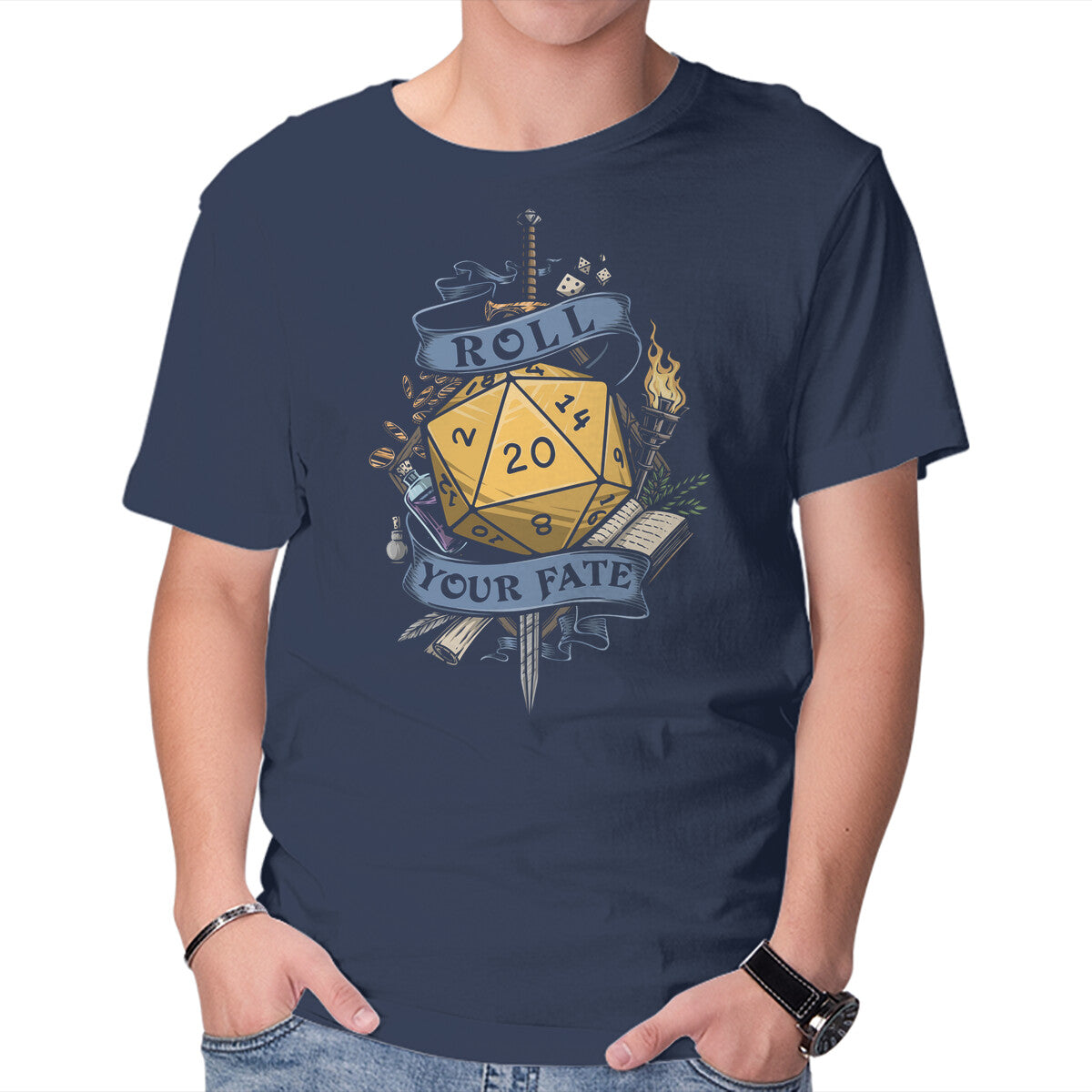Time To Roll – Gaming Graphic T-Shirt in navy, product display