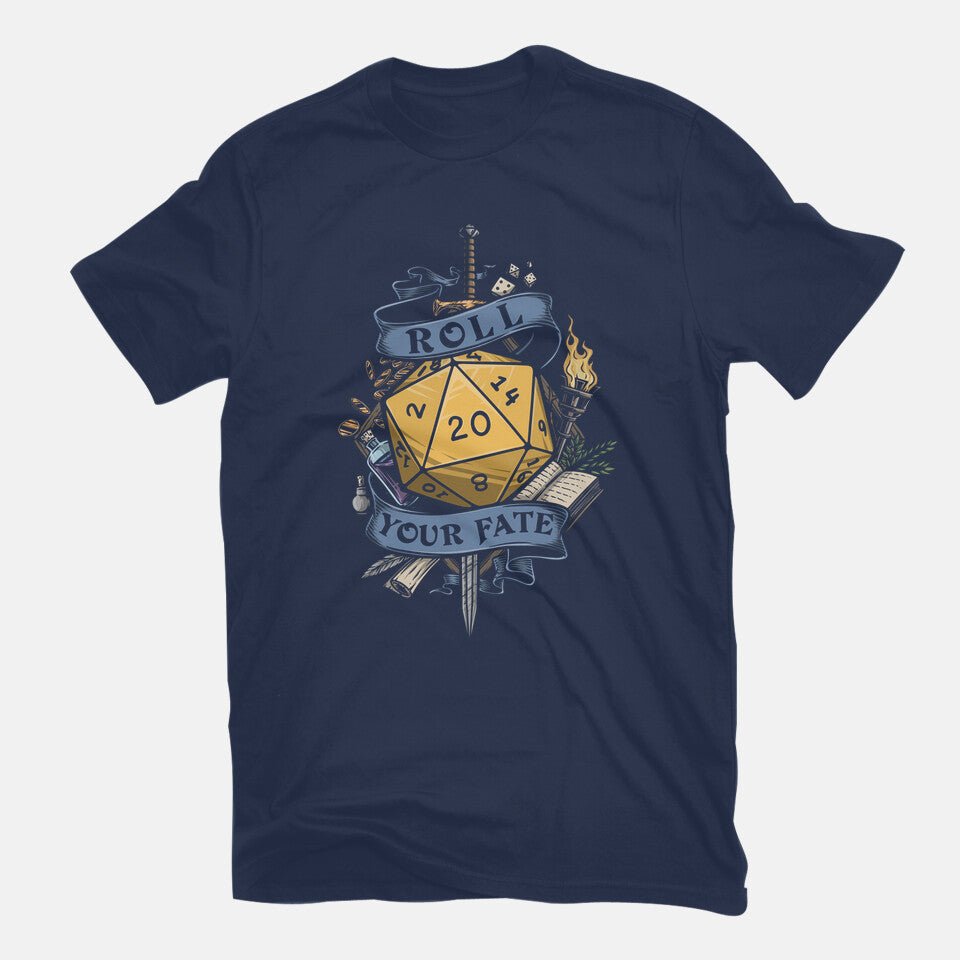 Time To Roll – Gaming Graphic T-Shirt in navy, flat-lay product view