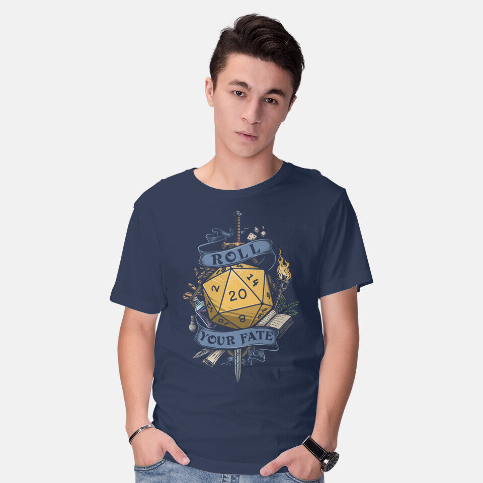 Model wearing navy Time To Roll – Gaming Graphic T-Shirt