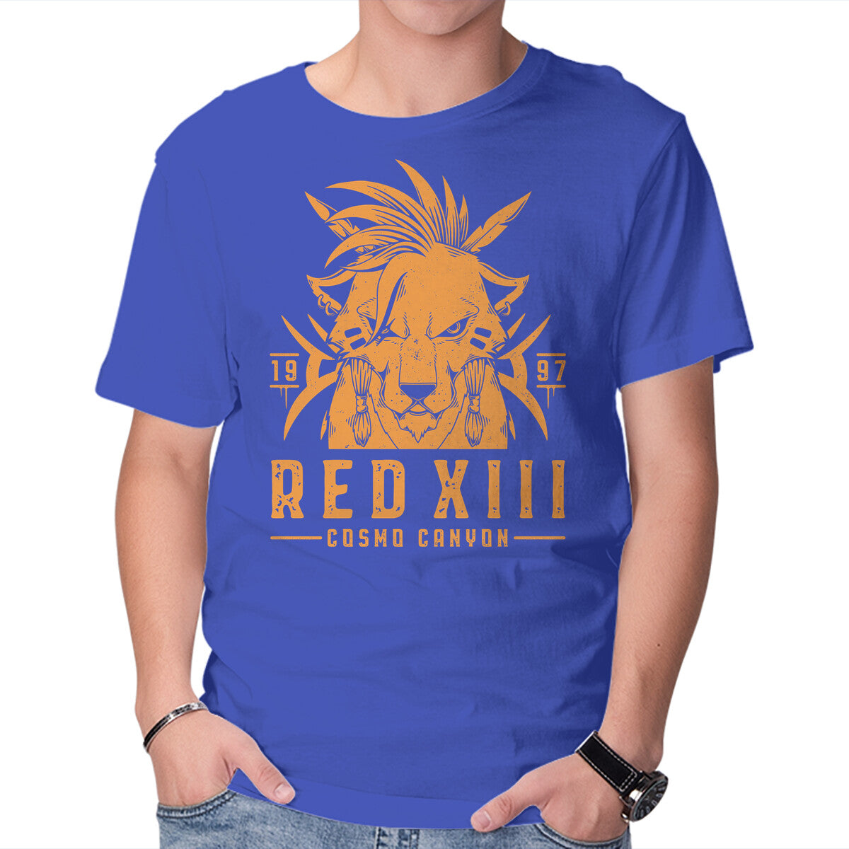 Red XIII – Gaming Graphic T-Shirt in royal blue, product display