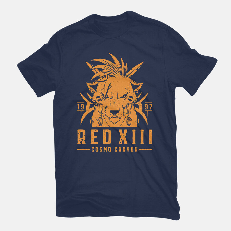Red XIII – Gaming Graphic T-Shirt in navy, flat-lay product view