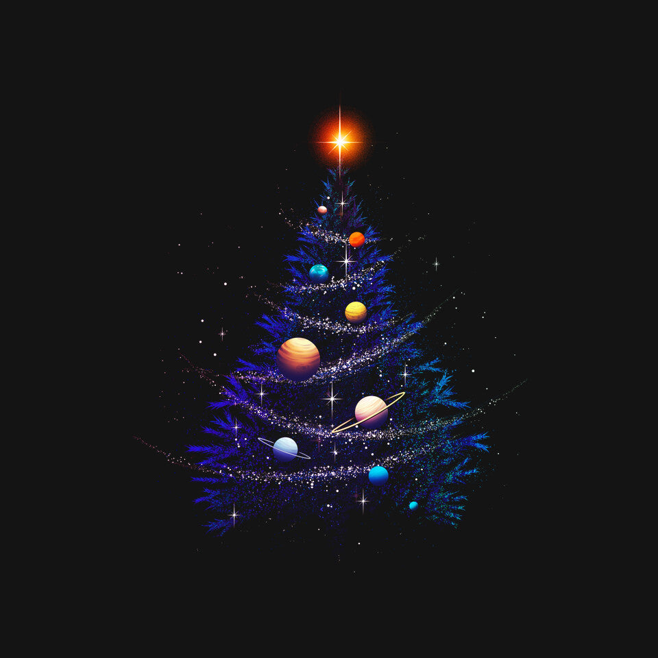 Christmas Cosmos Universe Graphic T-Shirt design artwork for black graphic T-shirt
