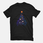 Christmas Cosmos Universe Graphic T-Shirt in black, flat-lay product view