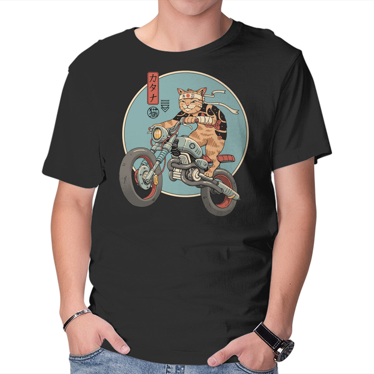 Catana Motorcycle – Cat Graphic T-Shirt in black, product display