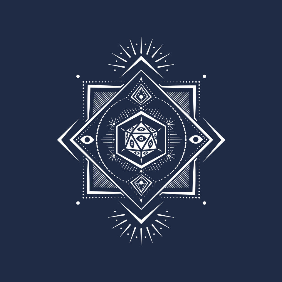 The Eye D20 – Gaming Graphic T-Shirt design artwork for navy graphic T-shirt