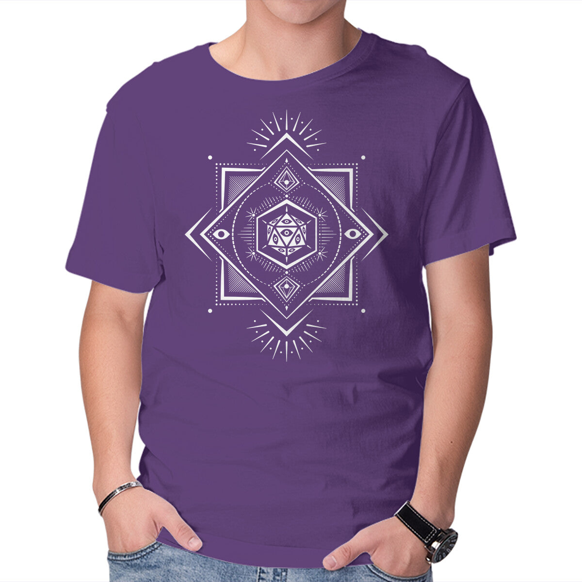 The Eye D20 – Gaming Graphic T-Shirt in purple, product display