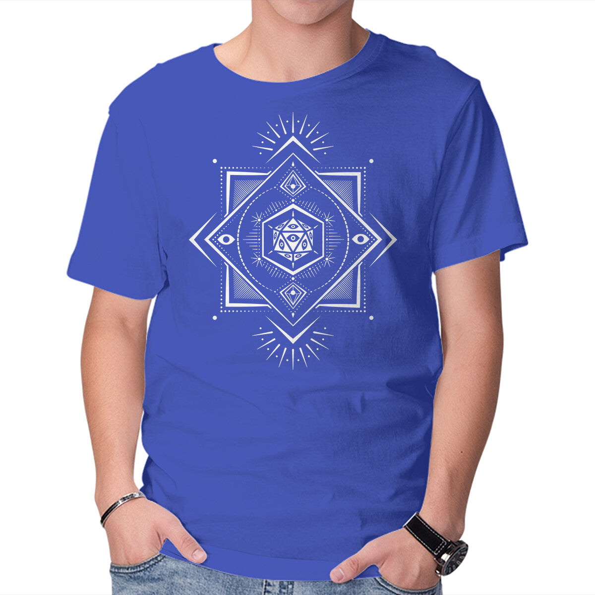 The Eye D20 – Gaming Graphic T-Shirt in royal blue, product display