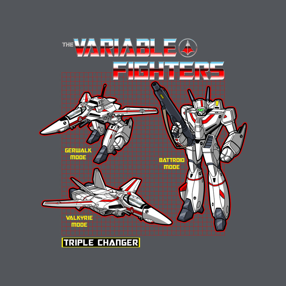 The Variable Fighters – Sci-Fi Graphic T-Shirt design artwork for charcoal graphic T-shirt