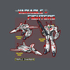 The Variable Fighters – Sci-Fi Graphic T-Shirt design artwork for charcoal graphic T-shirt