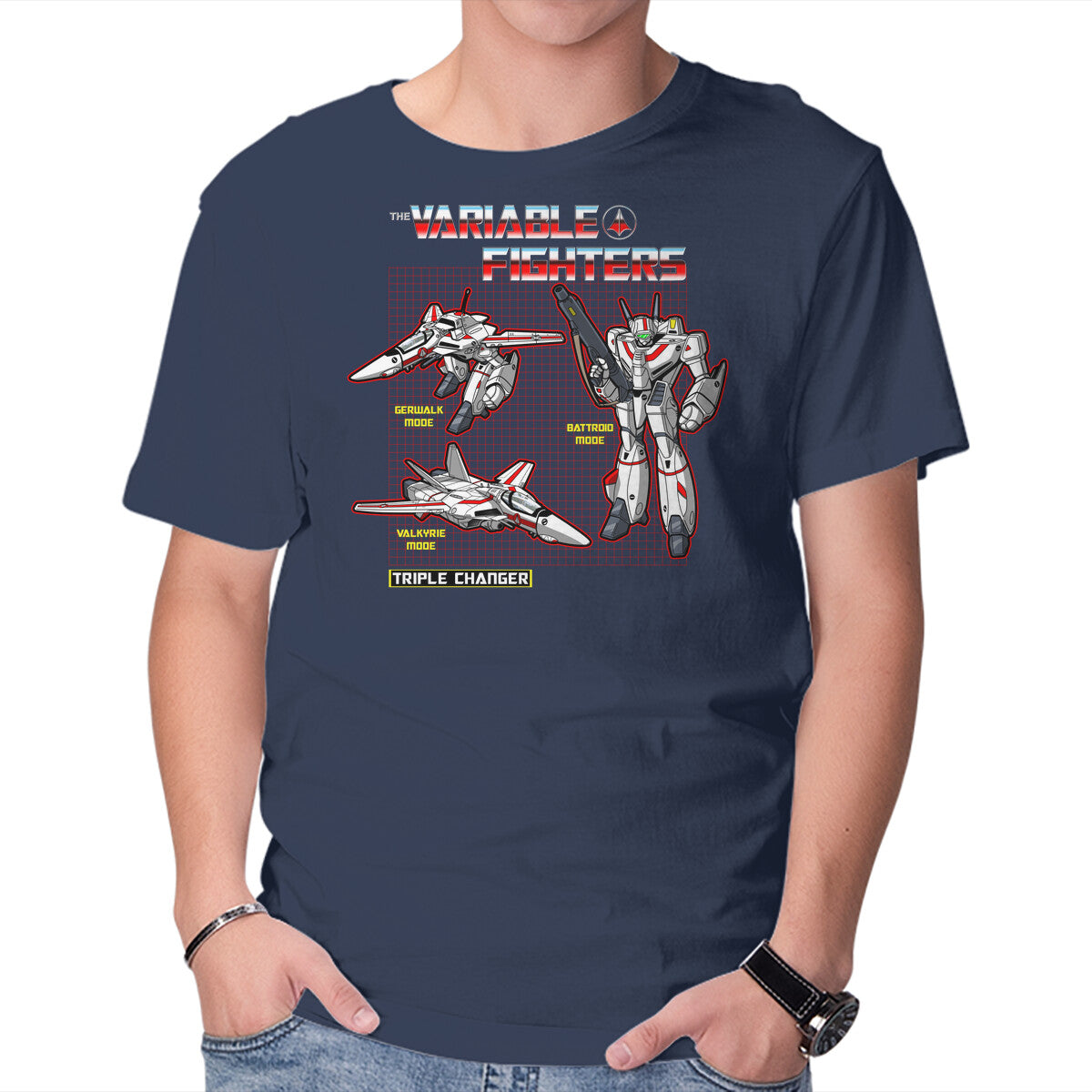 The Variable Fighters – Sci-Fi Graphic T-Shirt in navy, product display