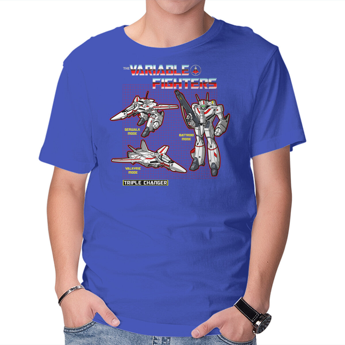 The Variable Fighters – Sci-Fi Graphic T-Shirt in royal blue, product display