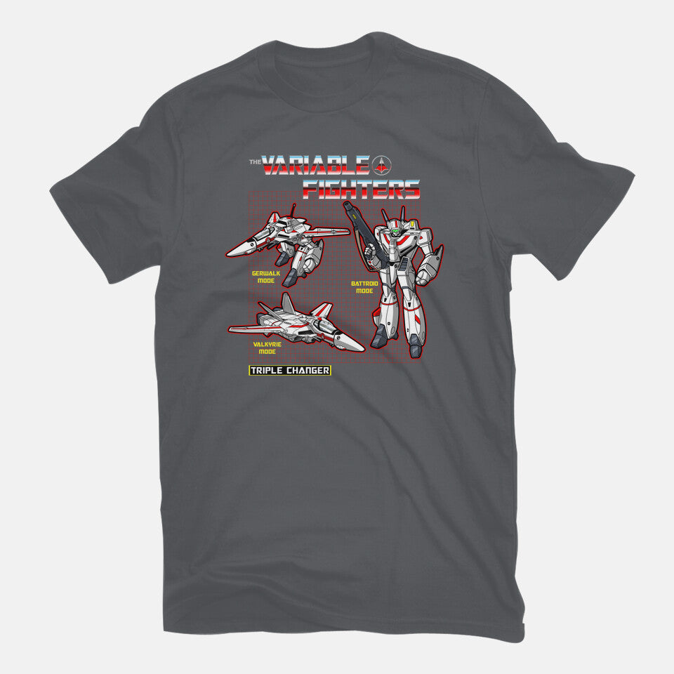 The Variable Fighters – Sci-Fi Graphic T-Shirt in charcoal, flat-lay product view