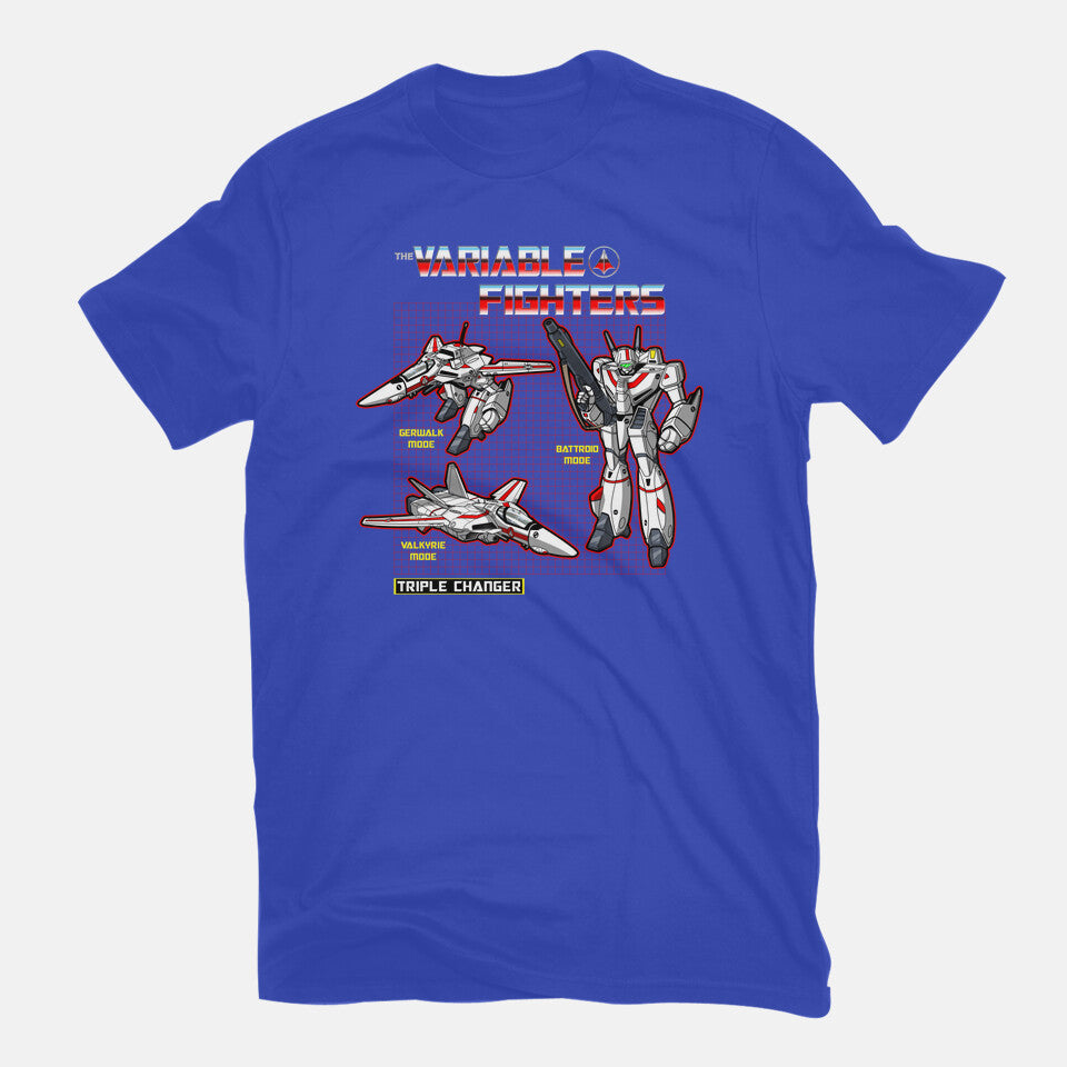 The Variable Fighters – Sci-Fi Graphic T-Shirt in royal blue, flat-lay product view
