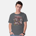 Model wearing charcoal The Variable Fighters – Sci-Fi Graphic T-Shirt
