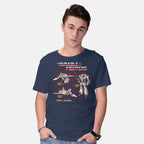Model wearing navy The Variable Fighters – Sci-Fi Graphic T-Shirt
