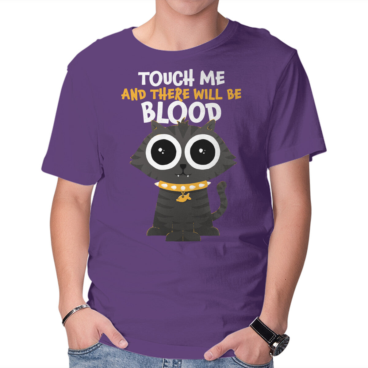 Touch Me And There Will Be Blood – Cat Graphic T-Shirt in purple, product display