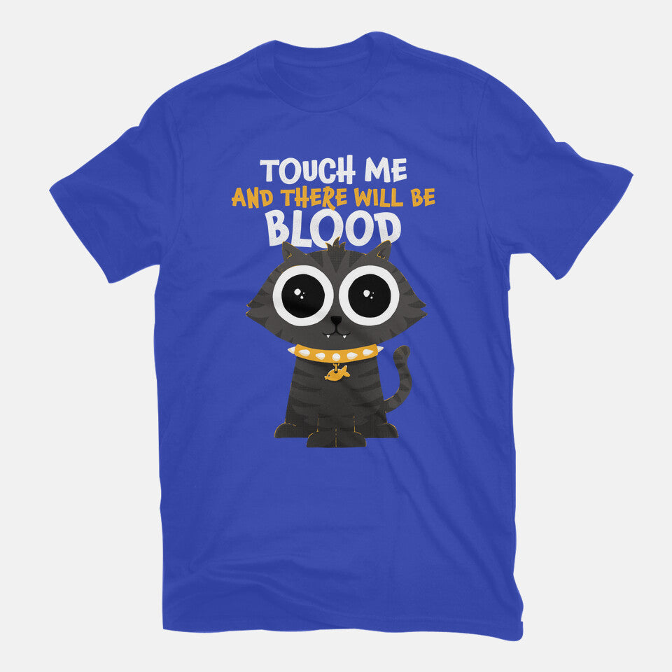 Touch Me And There Will Be Blood – Cat Graphic T-Shirt in royal blue, flat-lay product view