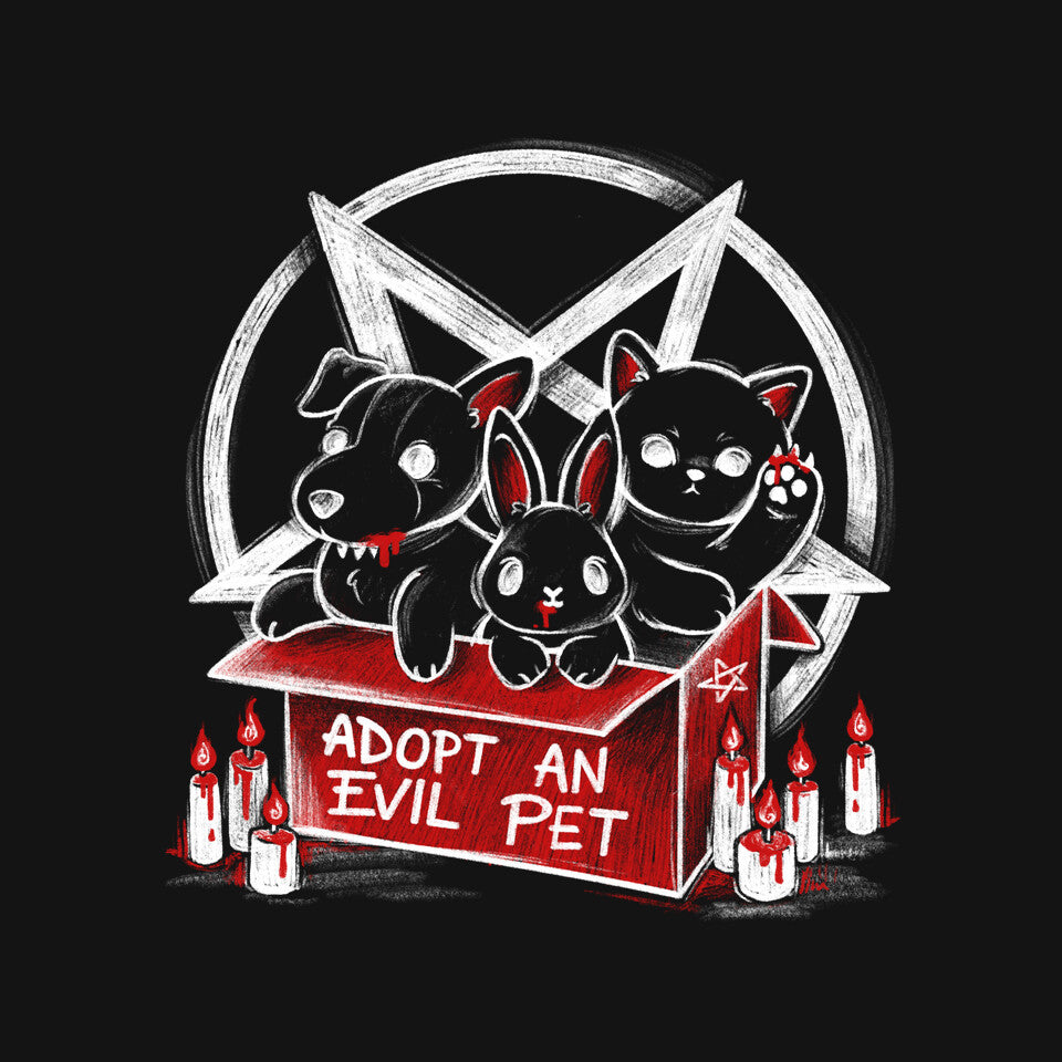 Adopt An Evil Pet – Cat Graphic T-Shirt design artwork for black graphic T-shirt