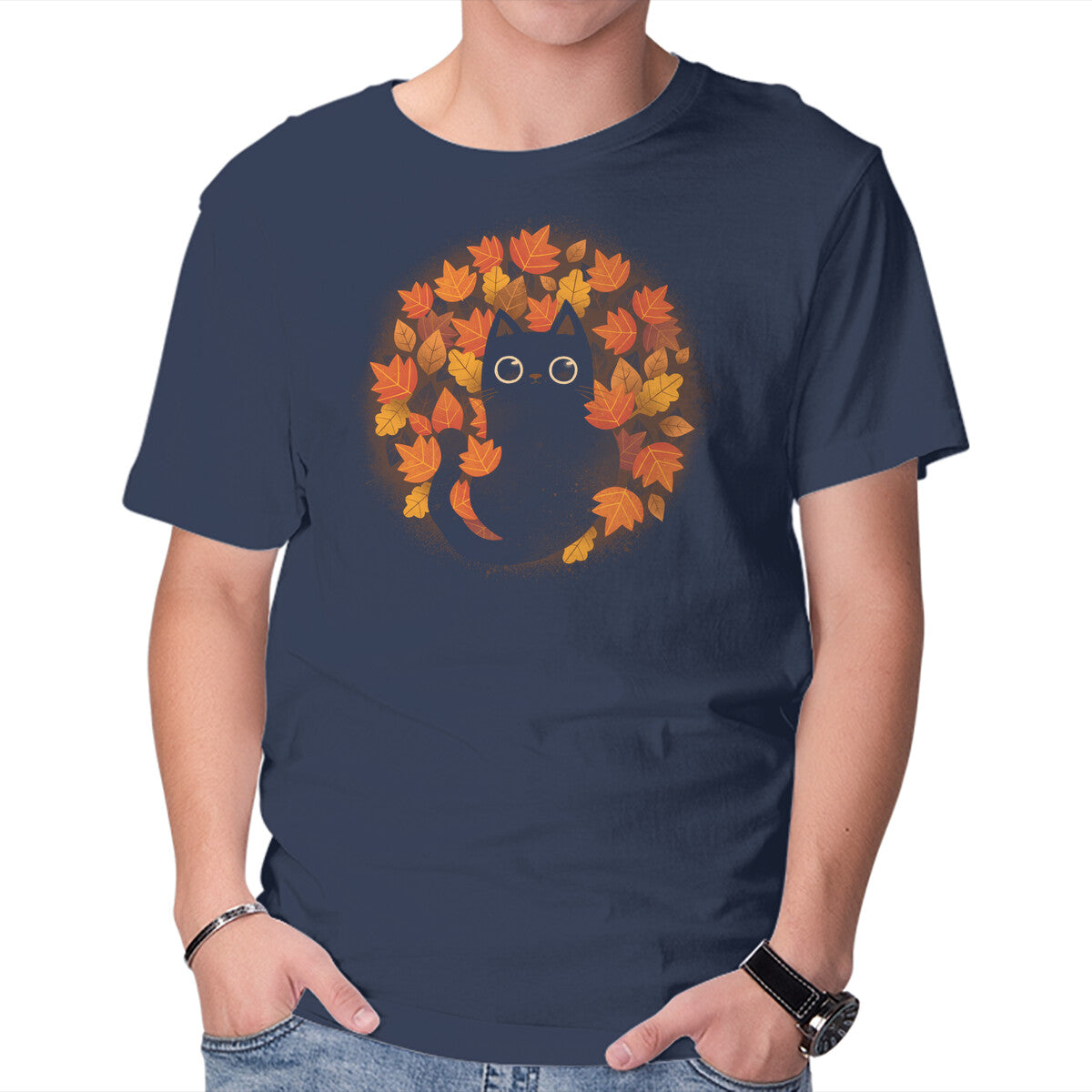 Autumn Cat – Cat Graphic T-Shirt in navy, product display