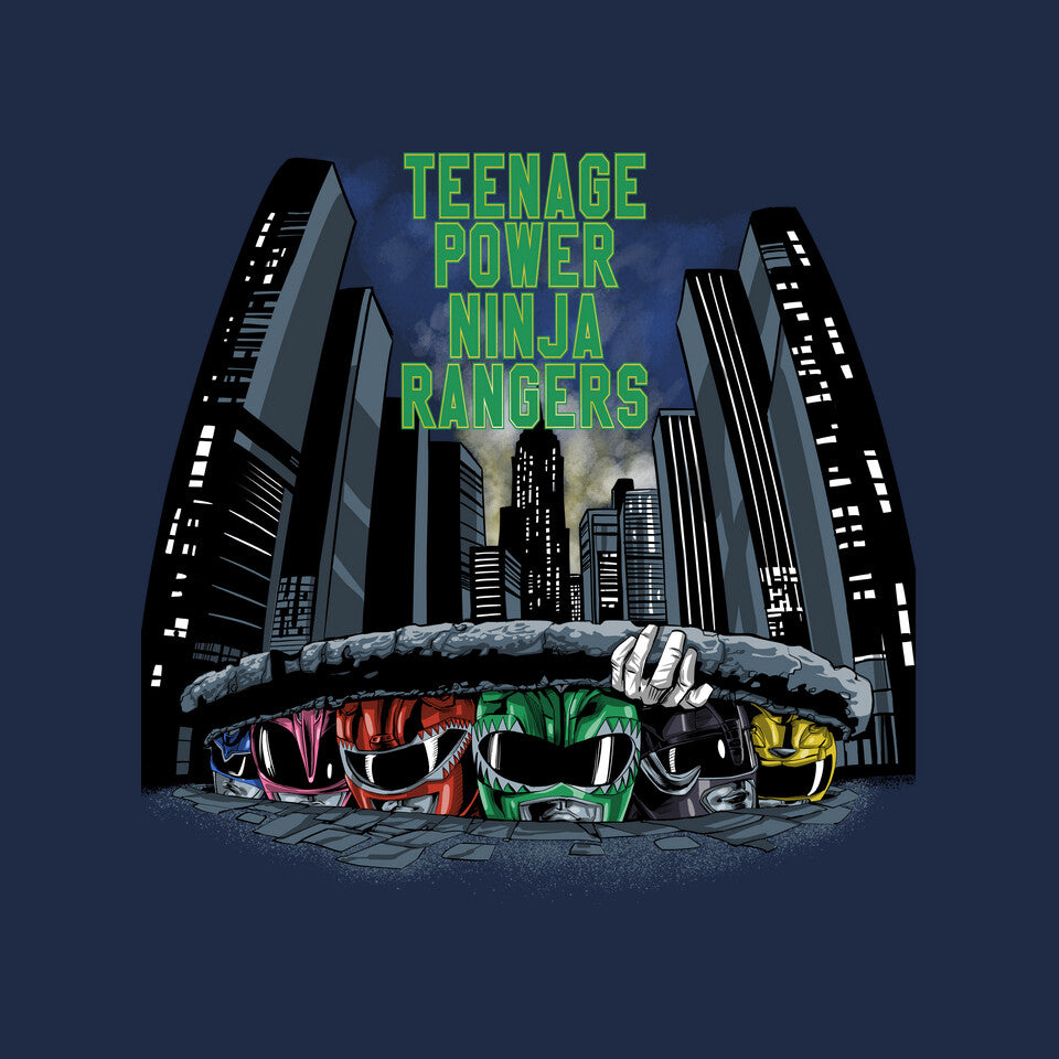 Teenage Power Ninja Rangers Graphic T-Shirt design artwork for navy graphic T-shirt