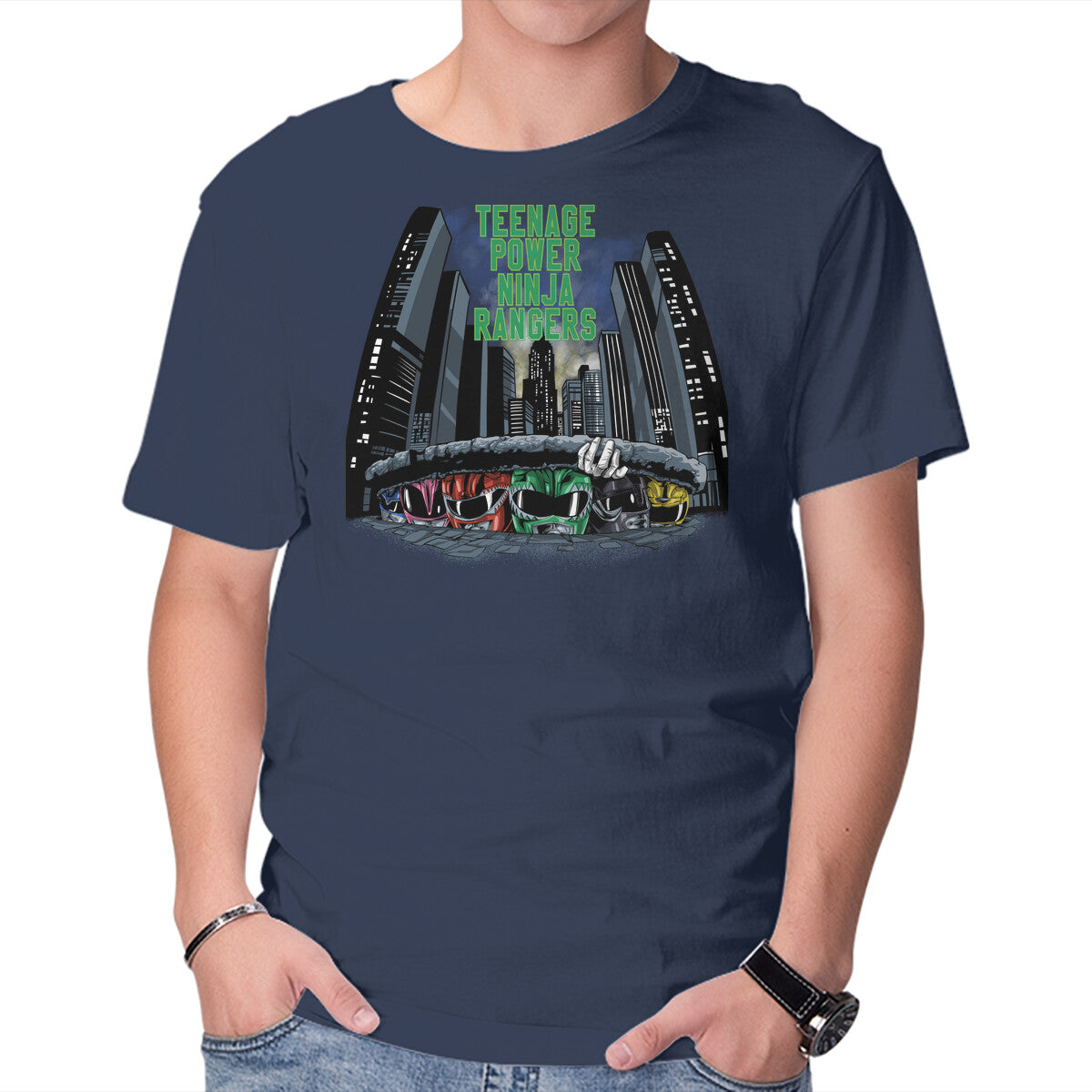 Teenage Power Ninja Rangers Graphic T-Shirt in navy, product display
