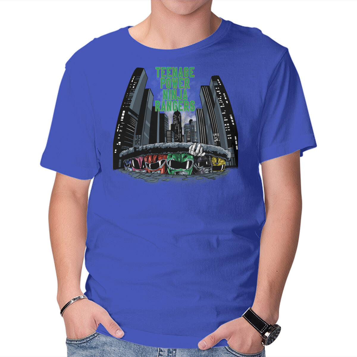 Teenage Power Ninja Rangers Graphic T-Shirt in royal blue, product display