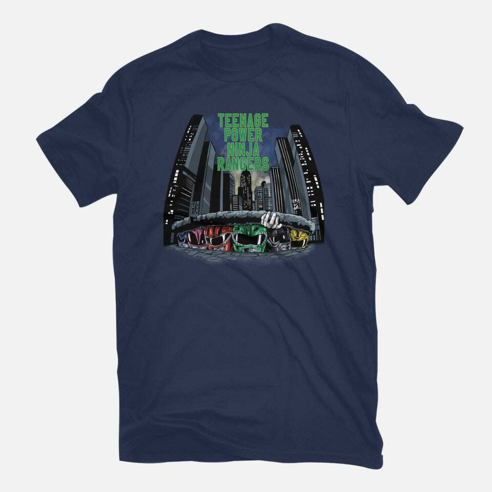 Teenage Power Ninja Rangers Graphic T-Shirt in navy, flat-lay product view