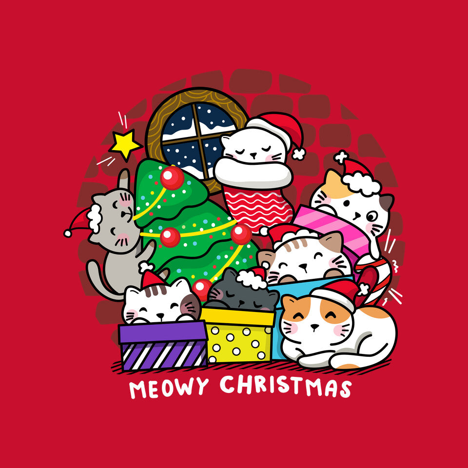 Merry Catmas – Cat Graphic T-Shirt design artwork for red graphic T-shirt