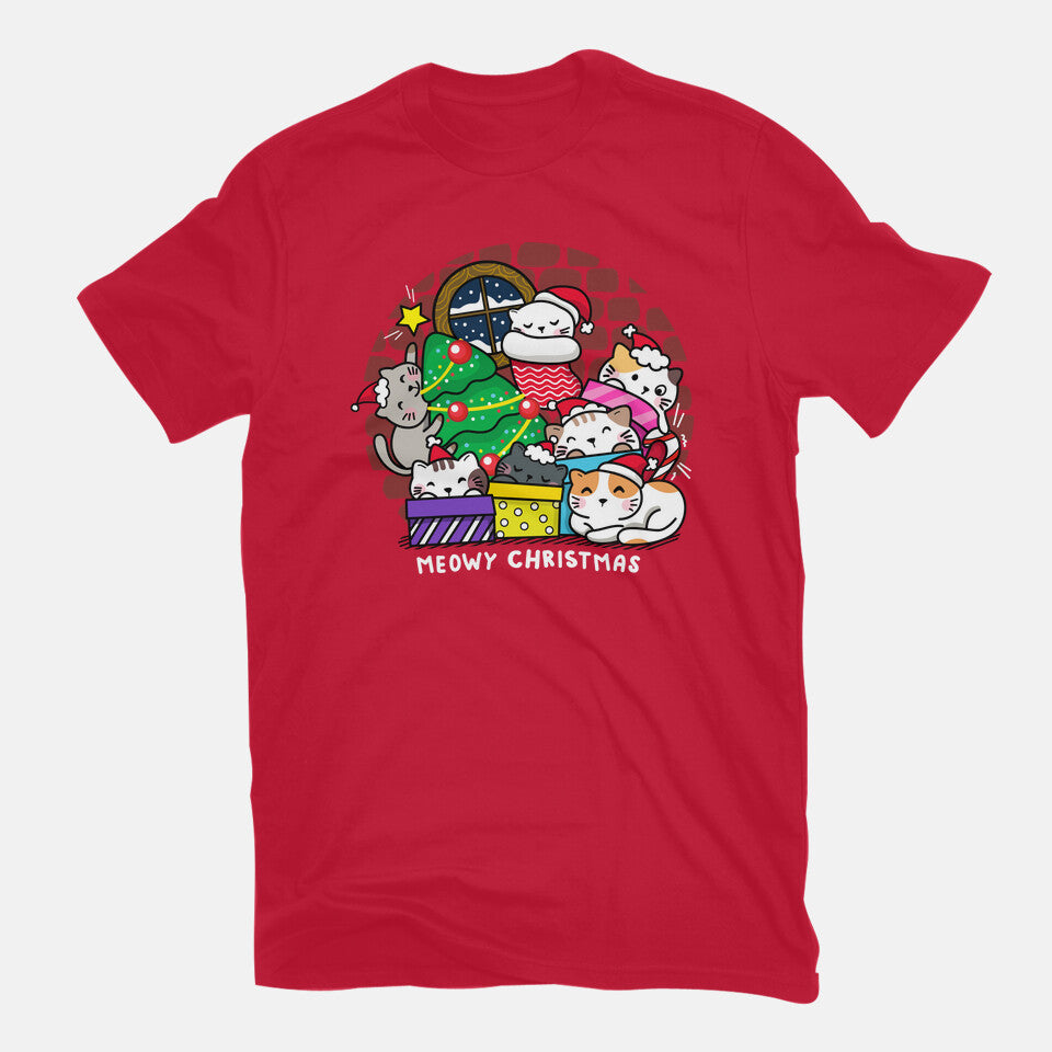 Merry Catmas – Cat Graphic T-Shirt in red, flat-lay product view