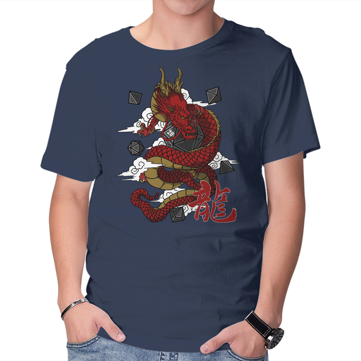 The Dice Dragon – Gaming Graphic T-Shirt in navy, product display