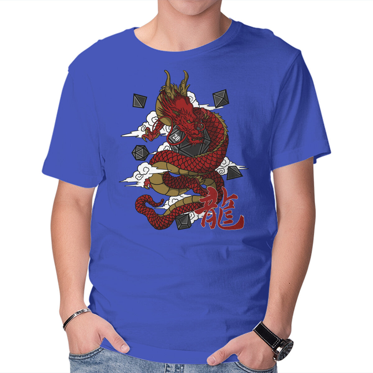 The Dice Dragon – Gaming Graphic T-Shirt in royal blue, product display