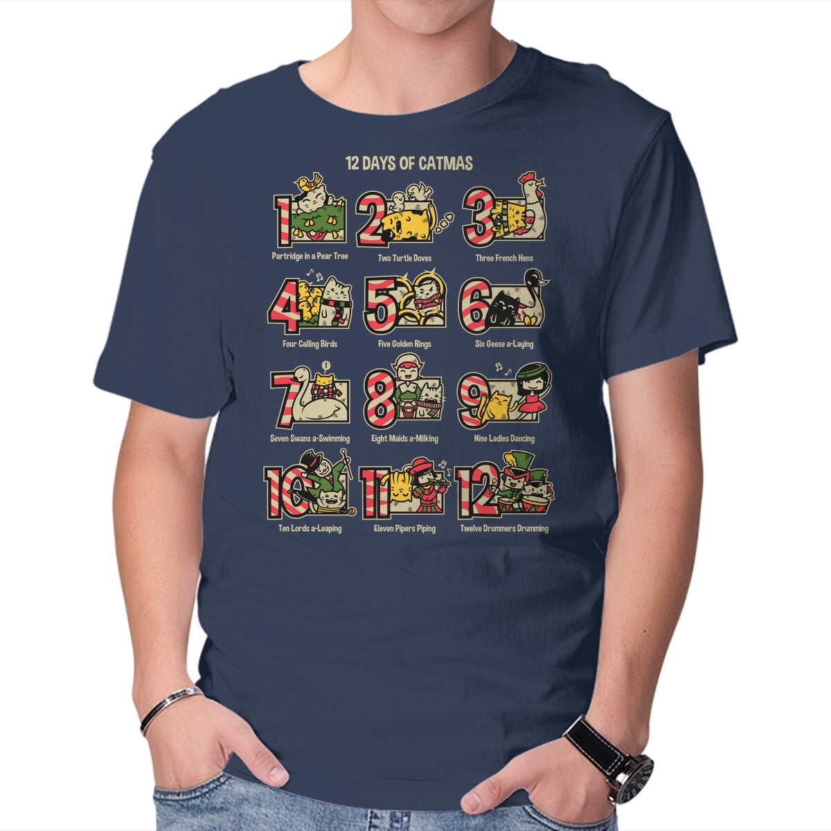 12 Days Of Catmas – Cat Graphic T-Shirt in navy, product display