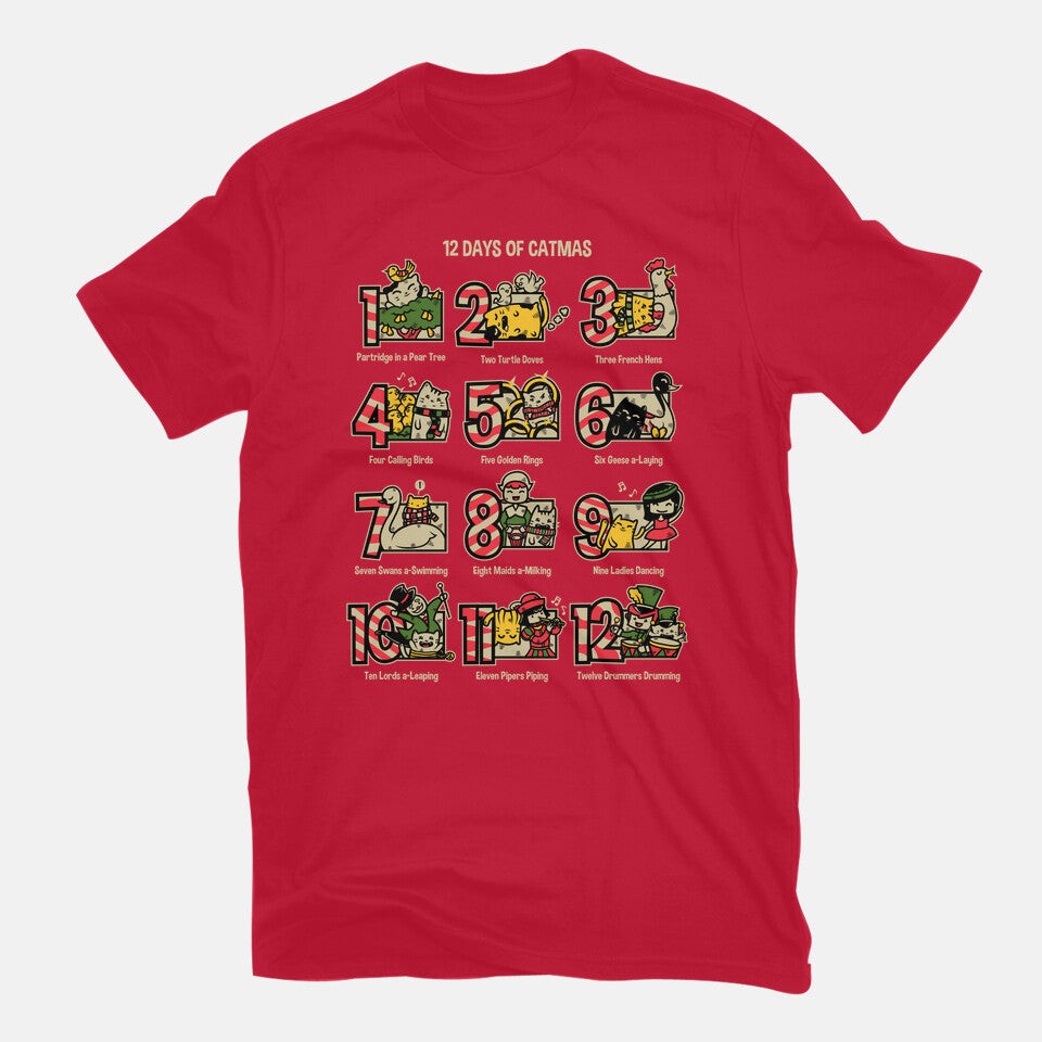 12 Days Of Catmas – Cat Graphic T-Shirt in red, flat-lay product view