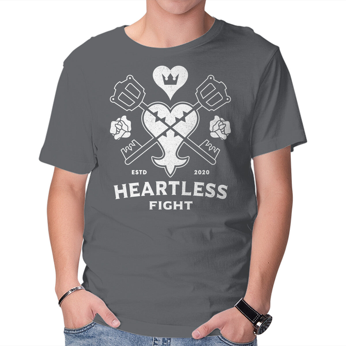 Keyblade Vs. Heartless – Gaming Graphic T-Shirt in charcoal, product display