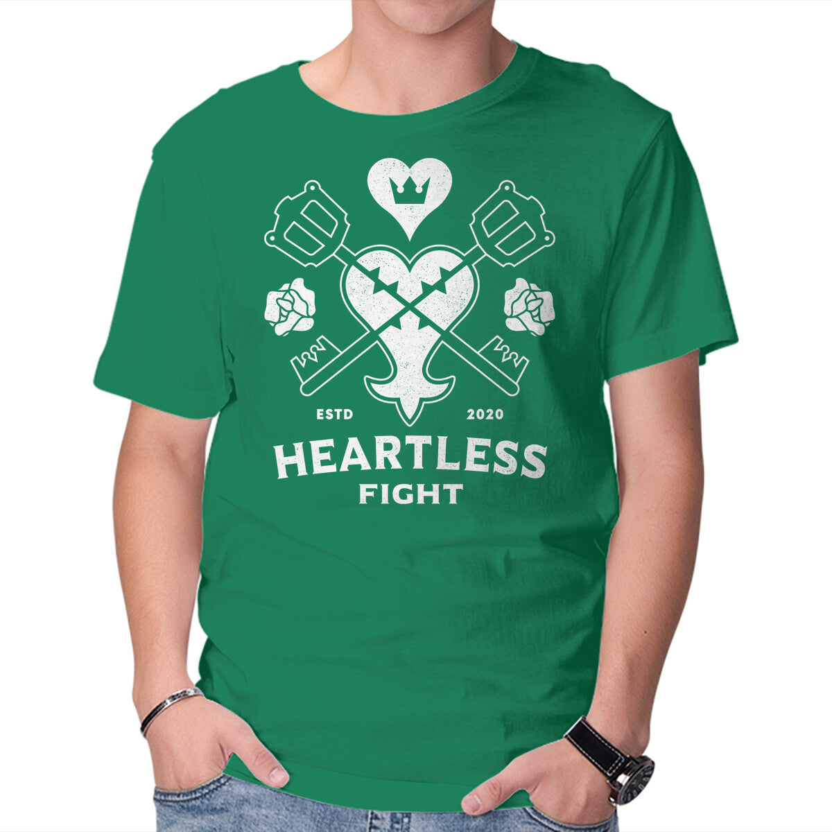Keyblade Vs. Heartless – Gaming Graphic T-Shirt in green, product display