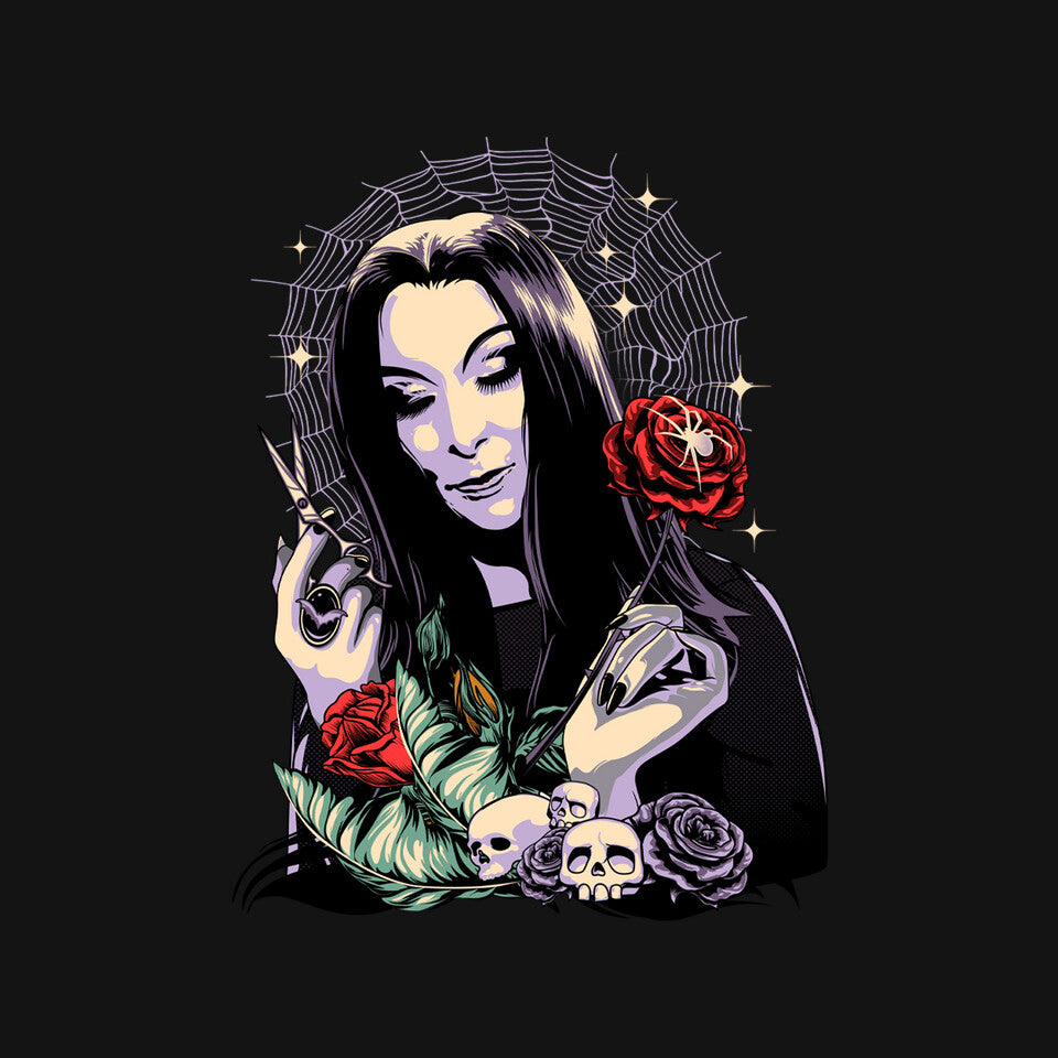 Sweet Morticia – Fantasy Graphic T-Shirt design artwork for black graphic T-shirt