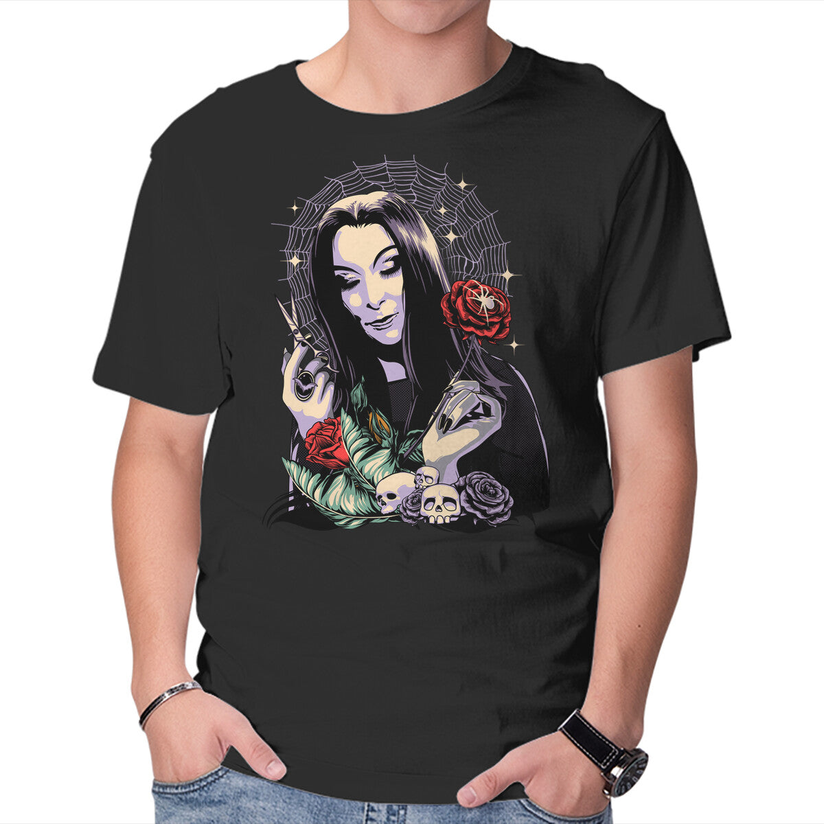 Sweet Morticia – Fantasy Graphic T-Shirt in black, product display