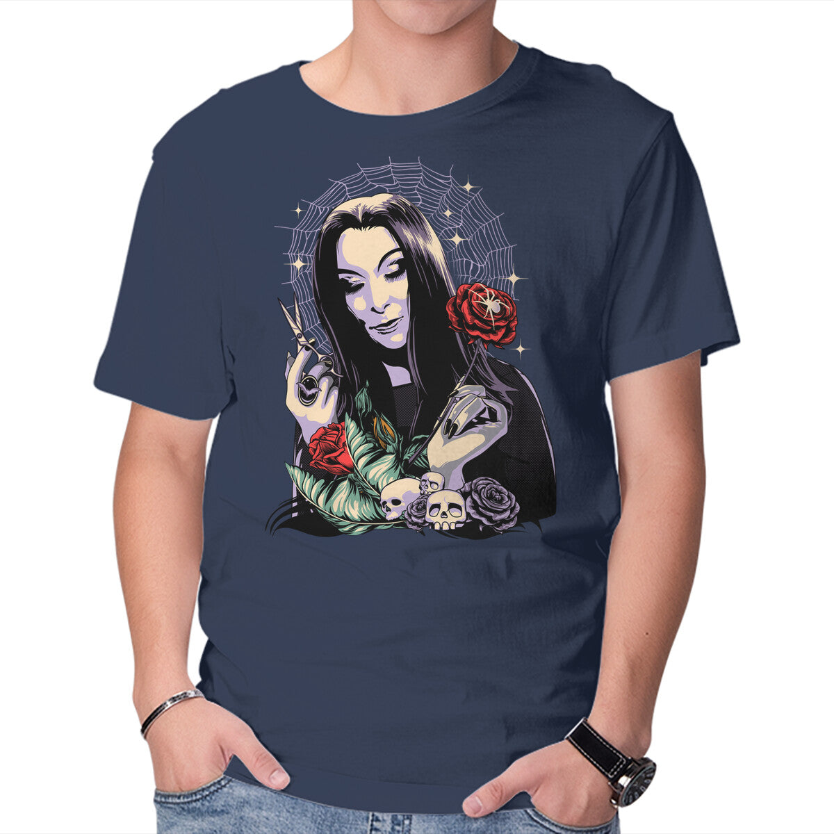 Sweet Morticia – Fantasy Graphic T-Shirt in navy, product display