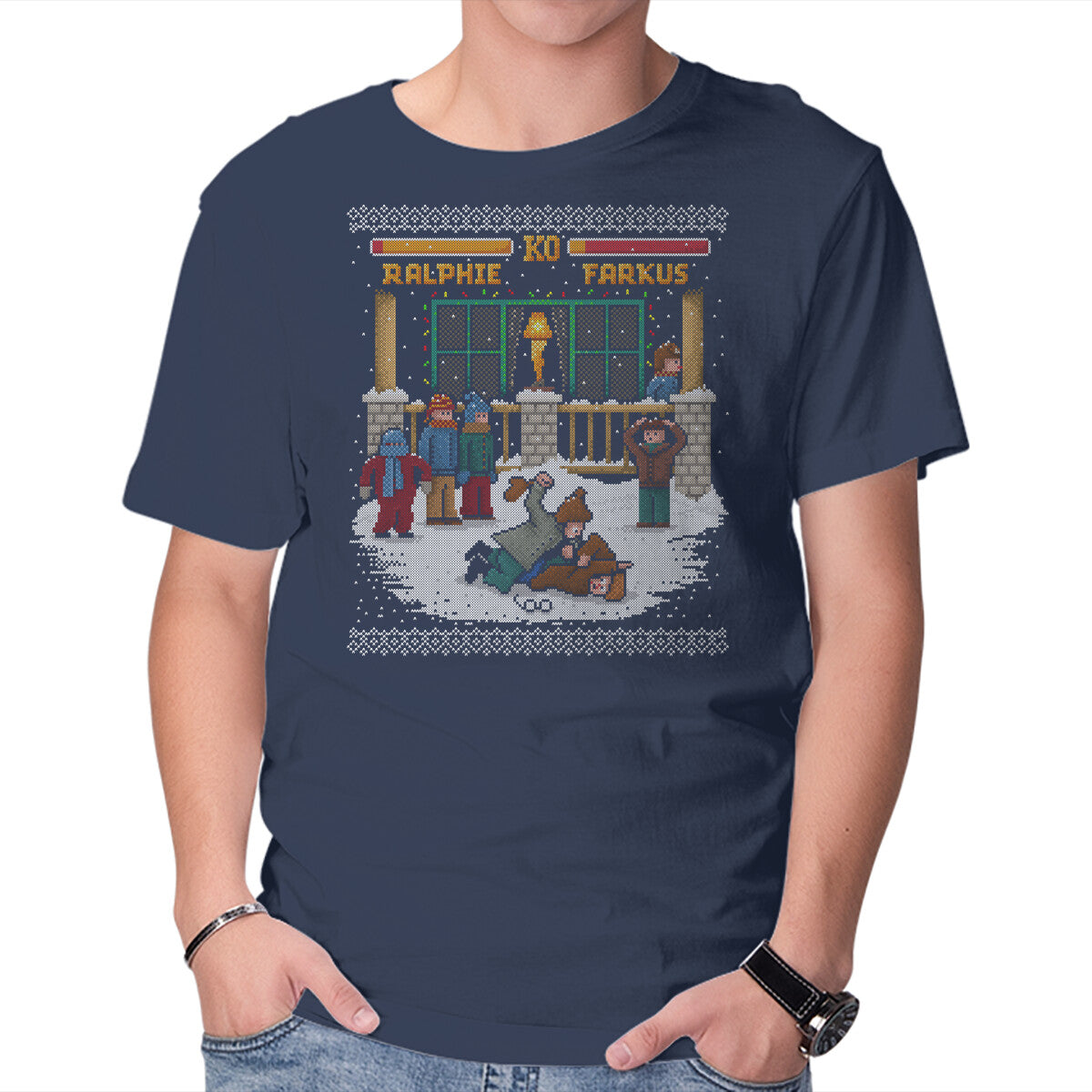 The Christmas Fight – Movie Graphic T-Shirt in navy, product display