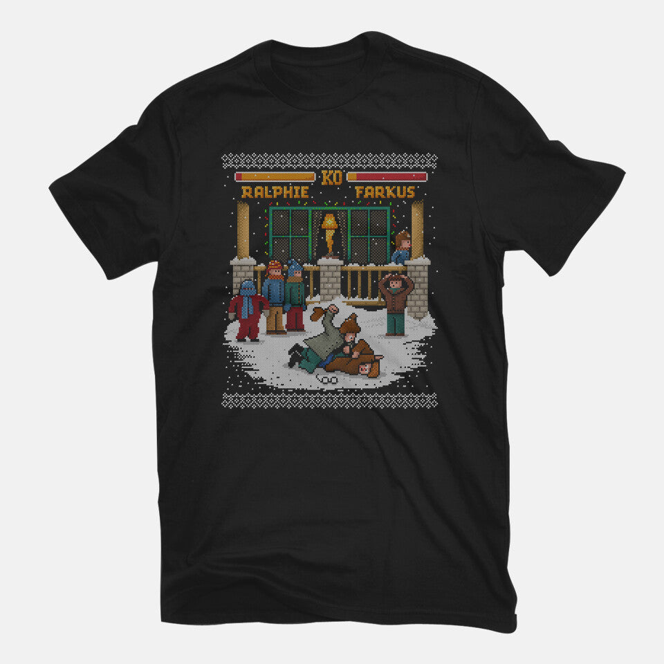 The Christmas Fight – Movie Graphic T-Shirt in black, flat-lay product view