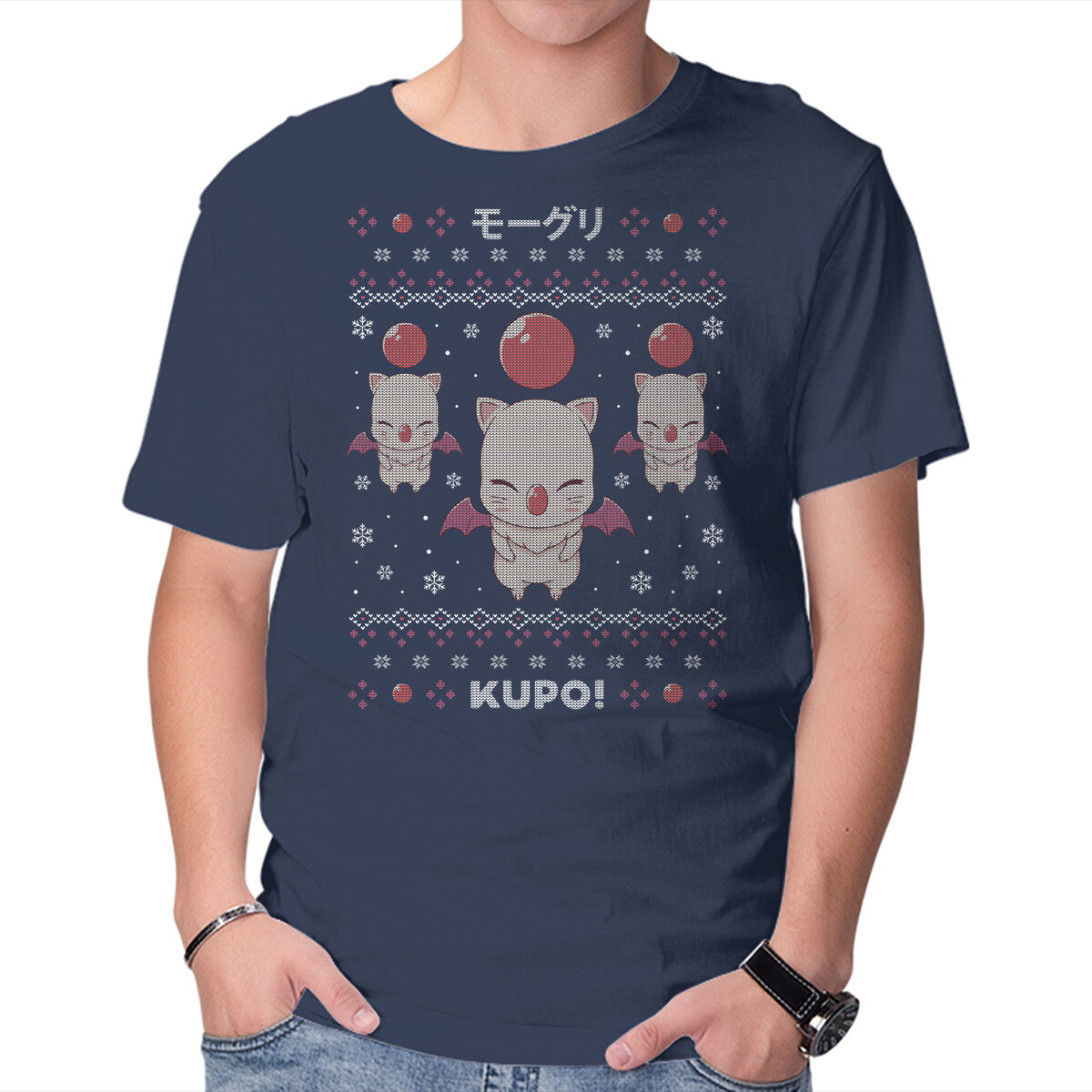 Moogle Christmas – Gaming Graphic T-Shirt in navy, product display