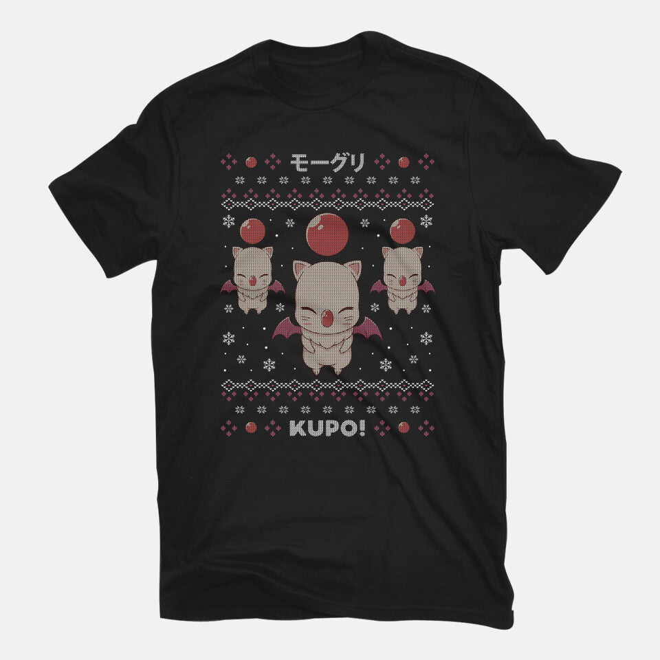 Moogle Christmas – Gaming Graphic T-Shirt in black, flat-lay product view