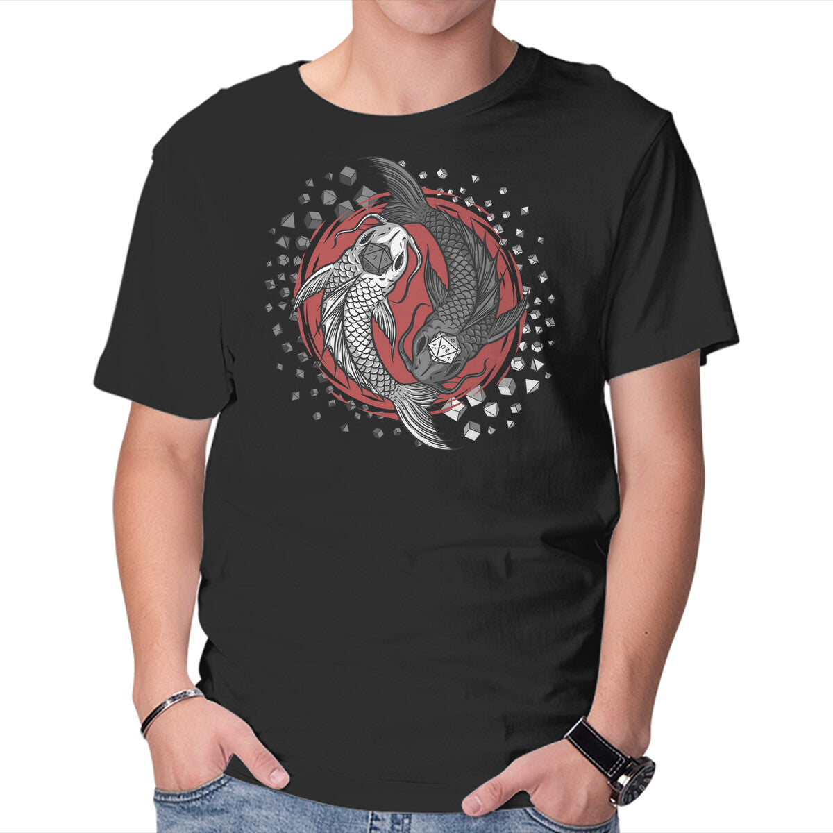Dice Fish – Gaming Graphic T-Shirt in black, product display