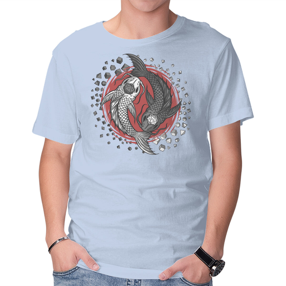 Dice Fish – Gaming Graphic T-Shirt in blue, product display