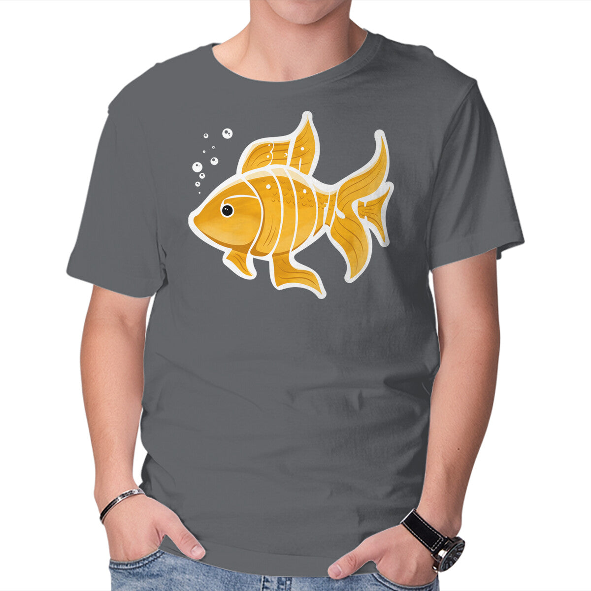 Be A Goldfish – Animal Graphic T-Shirt in charcoal, product display